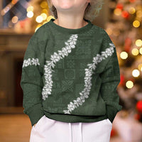 Hawaii Aloha Kid Ugly Christmas Sweater Sage Quilt Patch Work Mix Plumeria Lei