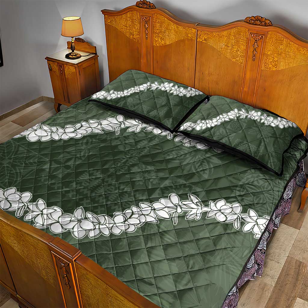 Hawaii Aloha Quilt Bed Set Sage Quilt Patch Work Mix Plumeria Lei