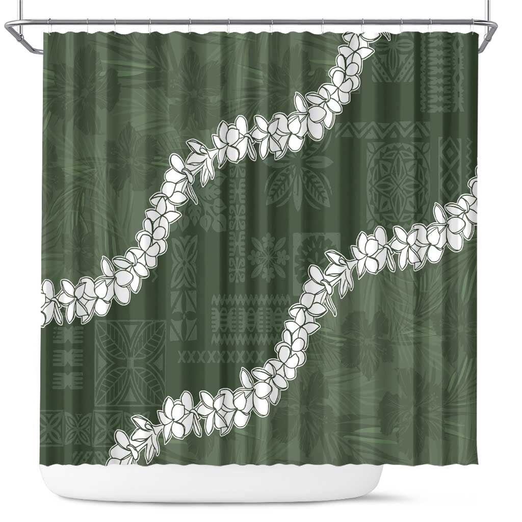 Hawaii Aloha Shower Curtain Sage Quilt Patch Work Mix Plumeria Lei