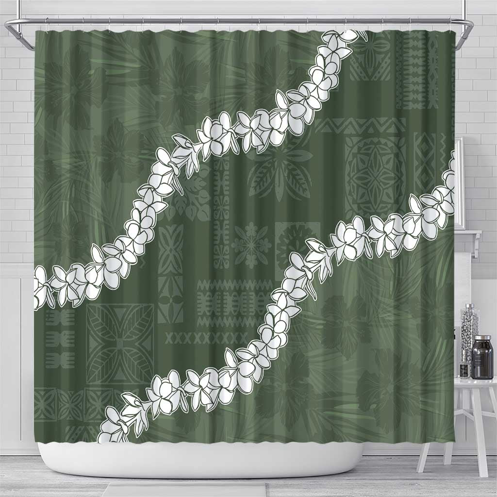 Hawaii Aloha Shower Curtain Sage Quilt Patch Work Mix Plumeria Lei