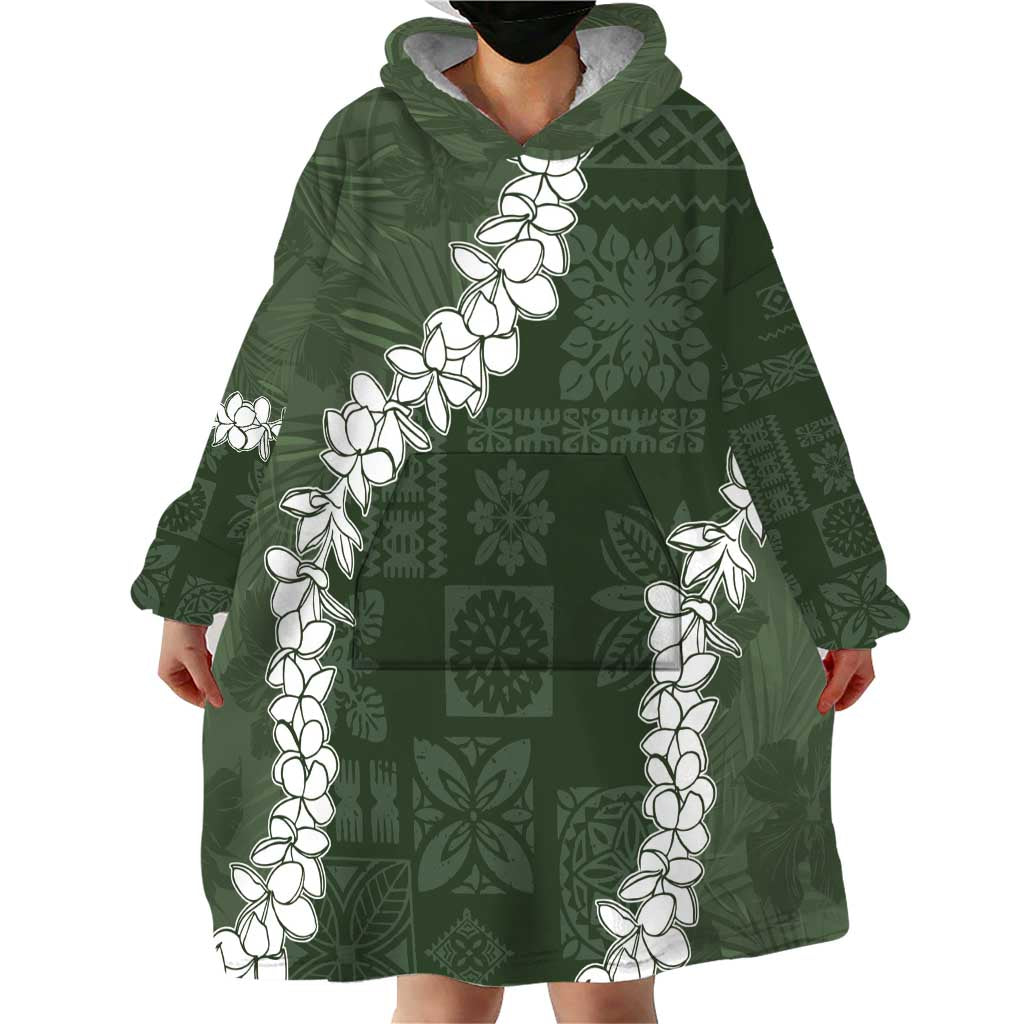 Hawaii Aloha Wearable Blanket Hoodie Sage Quilt Patch Work Mix Plumeria Lei