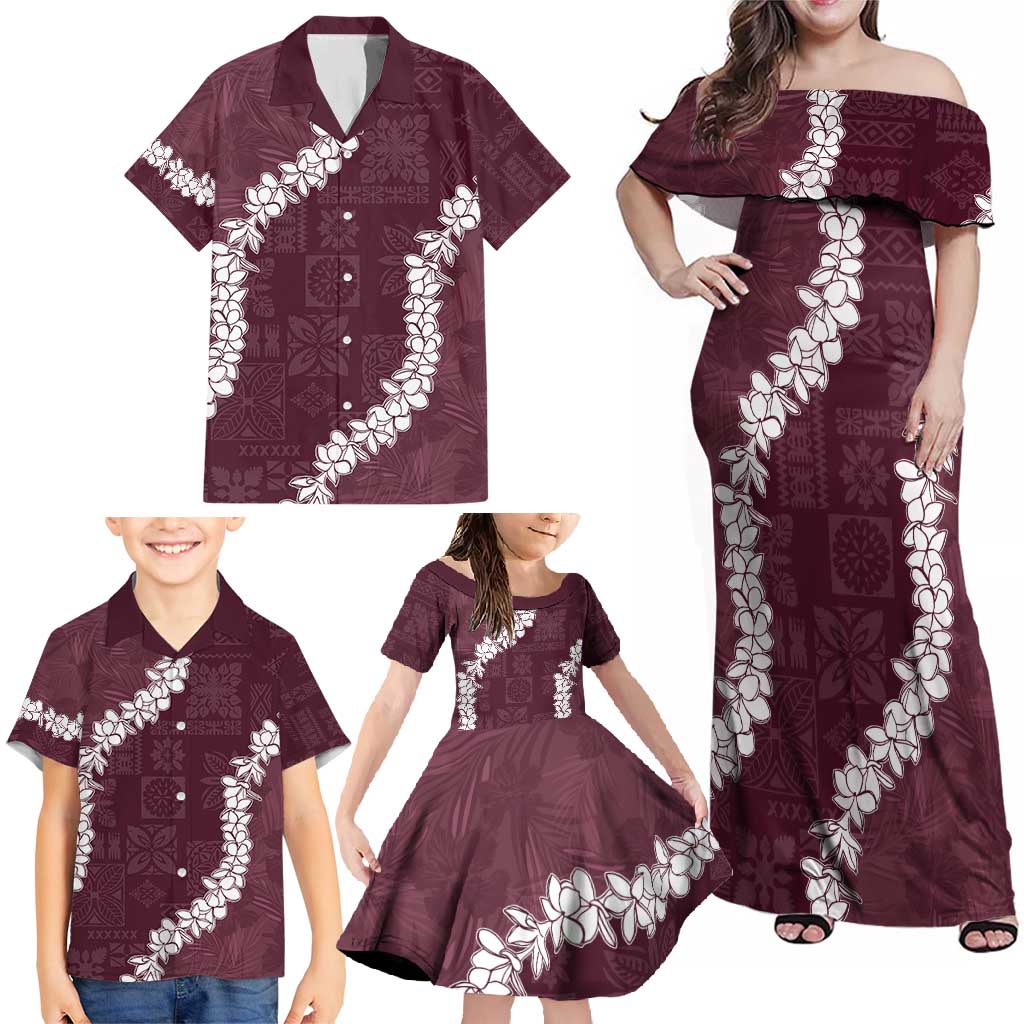 Hawaii Aloha Family Matching Off Shoulder Maxi Dress and Hawaiian Shirt Champange Quilt Patch Work Mix Plumeria Lei