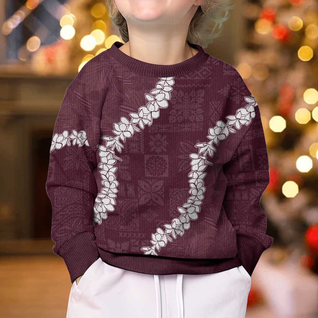 Hawaii Aloha Kid Ugly Christmas Sweater Champange Quilt Patch Work Mix Plumeria Lei