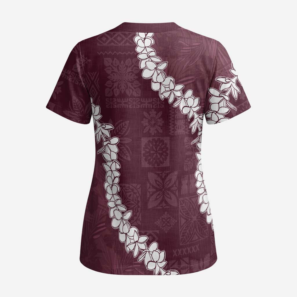 Hawaii Aloha Scrub Top Champange Quilt Patch Work Mix Plumeria Lei - Polynesian Pride