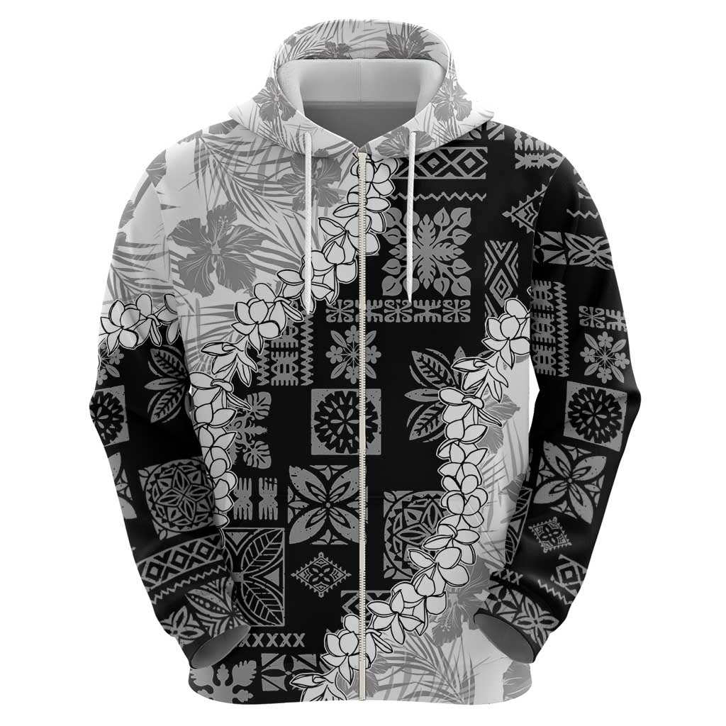 Hawaii Aloha Zip Hoodie White Quilt Patch Work Mix Plumeria Lei
