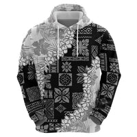 Hawaii Aloha Zip Hoodie White Quilt Patch Work Mix Plumeria Lei