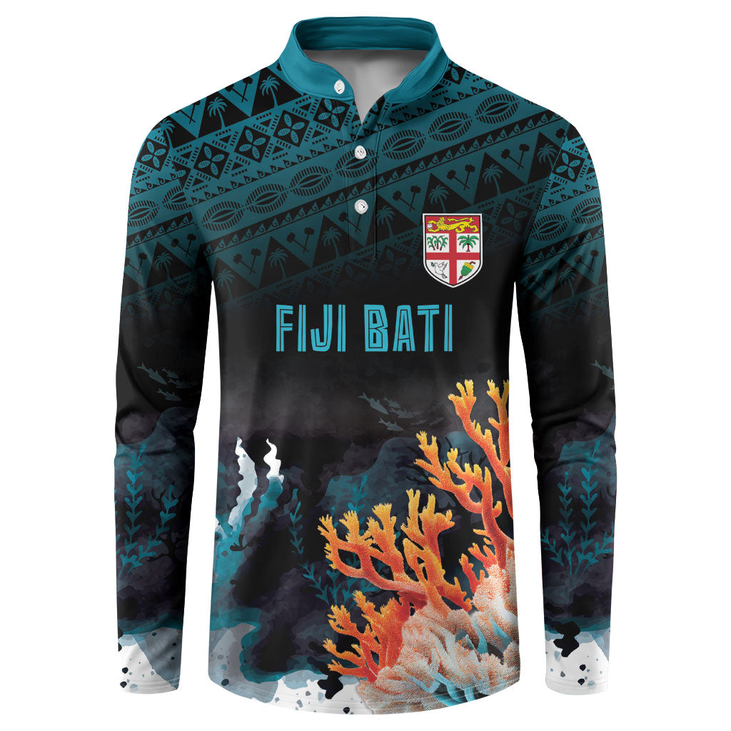 Fiji Bati Rugby Custom Viti Masi Button Sweatshirt Coral Motifs