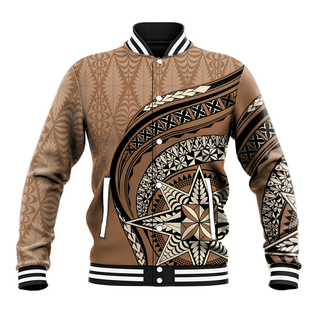 Tonga Ngatu Baseball Jacket Tokelau Classic Motifs LT7 Unisex Brown - Polynesian Pride