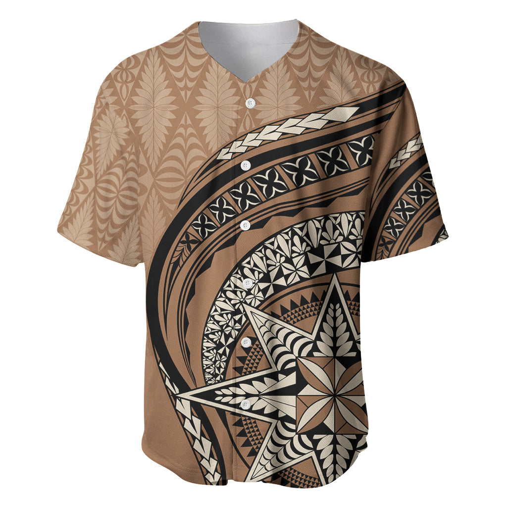 Tonga Ngatu Baseball Jersey Tokelau Classic Motifs LT7 Brown - Polynesian Pride