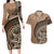 Tonga Ngatu Couples Matching Long Sleeve Bodycon Dress and Hawaiian Shirt Tokelau Classic Motifs LT7 Brown - Polynesian Pride