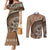 Tonga Ngatu Couples Matching Mermaid Dress and Long Sleeve Button Shirt Tokelau Classic Motifs LT7 Brown - Polynesian Pride