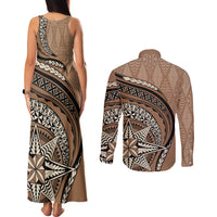 Tonga Ngatu Couples Matching Tank Maxi Dress and Long Sleeve Button Shirt Tokelau Classic Motifs LT7 - Polynesian Pride