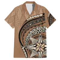 Tonga Ngatu Family Matching Off Shoulder Long Sleeve Dress and Hawaiian Shirt Tokelau Classic Motifs LT7 Dad's Shirt - Short Sleeve Brown - Polynesian Pride