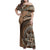 Tonga Ngatu Family Matching Off Shoulder Maxi Dress and Hawaiian Shirt Tokelau Classic Motifs LT7 Mom's Dress Brown - Polynesian Pride