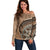 Tonga Ngatu Off Shoulder Sweater Tokelau Classic Motifs LT7 Women Brown - Polynesian Pride