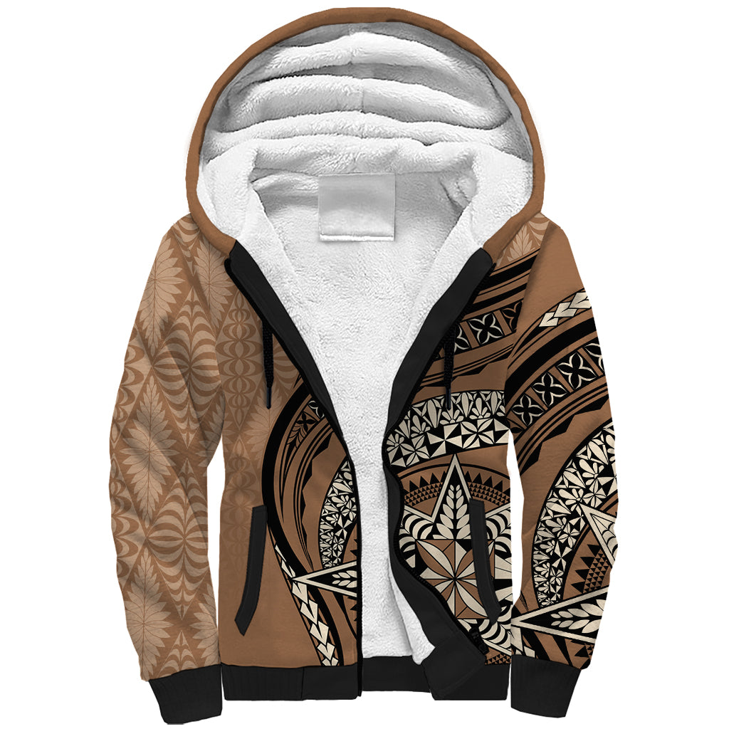 Tonga Ngatu Sherpa Hoodie Tokelau Classic Motifs LT7 Unisex Brown - Polynesian Pride