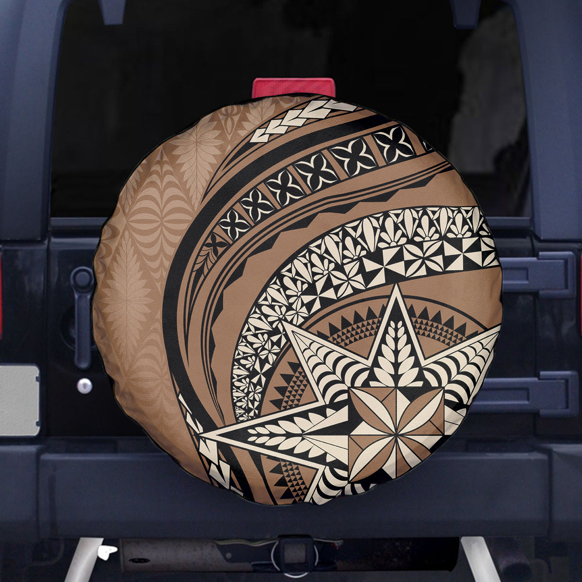 Tonga Ngatu Spare Tire Cover Tokelau Classic Motifs LT7 Brown - Polynesian Pride