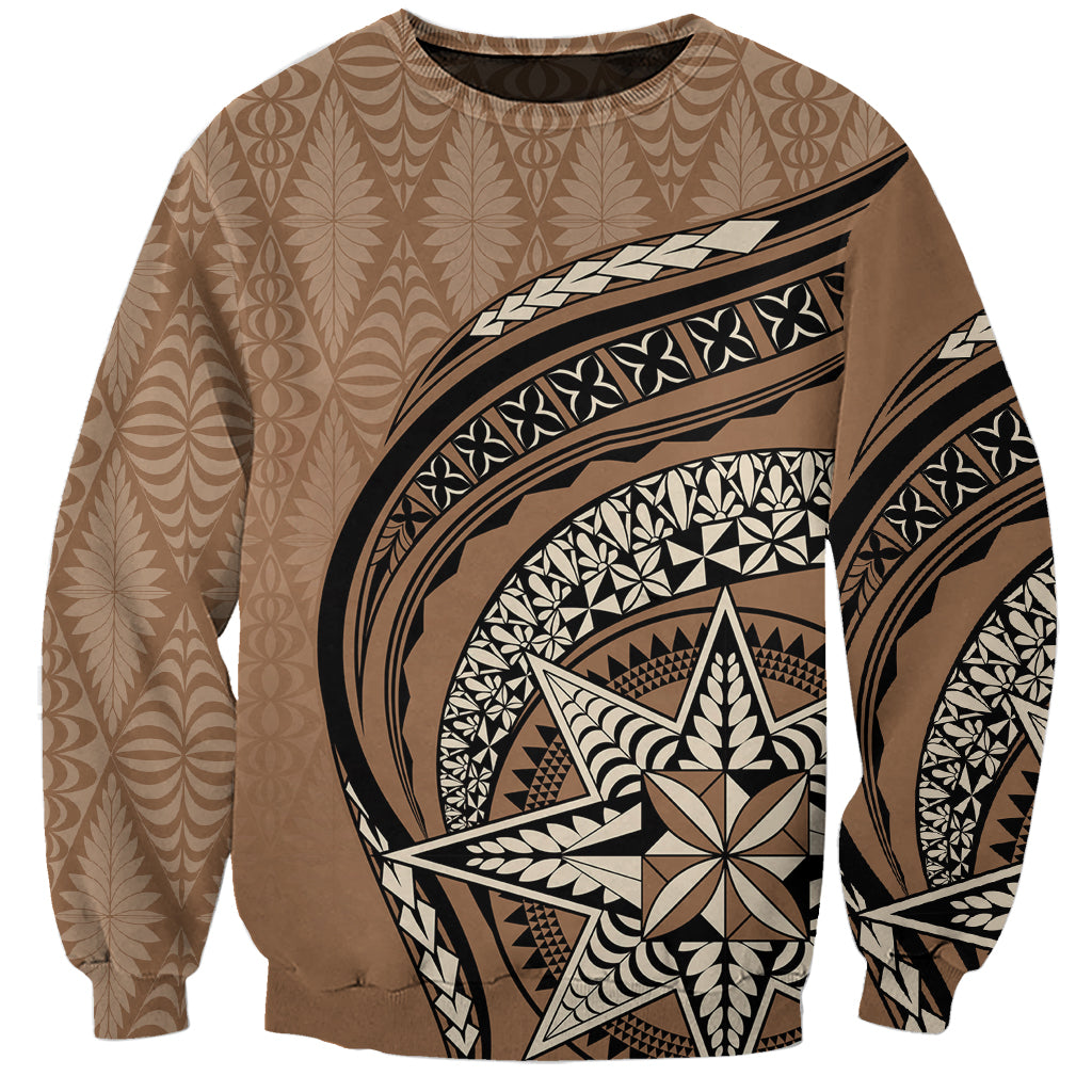 Tonga Ngatu Sweatshirt Tokelau Classic Motifs LT7 Unisex Brown - Polynesian Pride