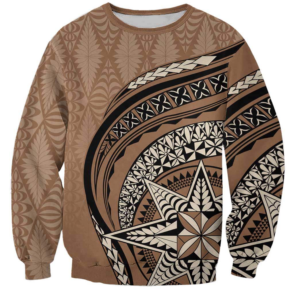 Tonga Ngatu Sweatshirt Tokelau Classic Motifs LT7 Unisex Brown - Polynesian Pride