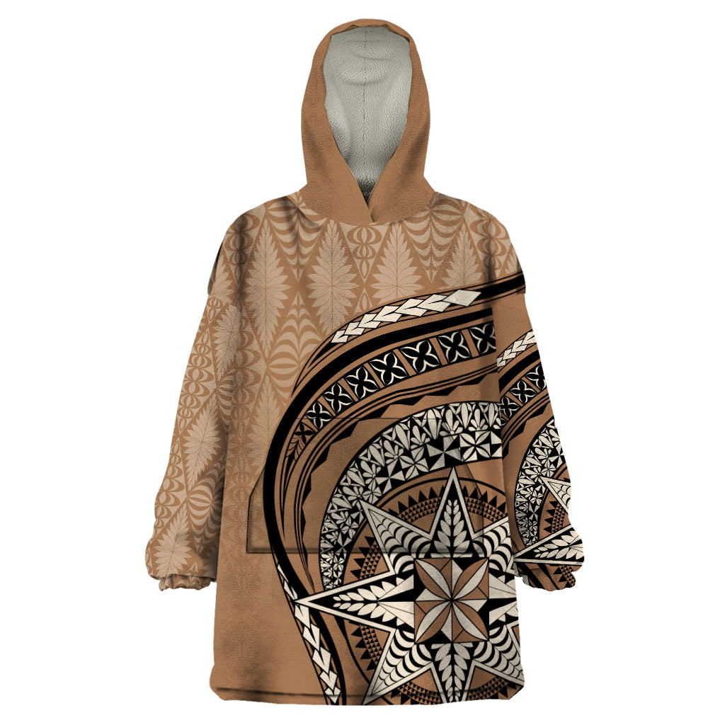 Tonga Ngatu Wearable Blanket Hoodie Tokelau Classic Motifs LT7 One Size Brown - Polynesian Pride