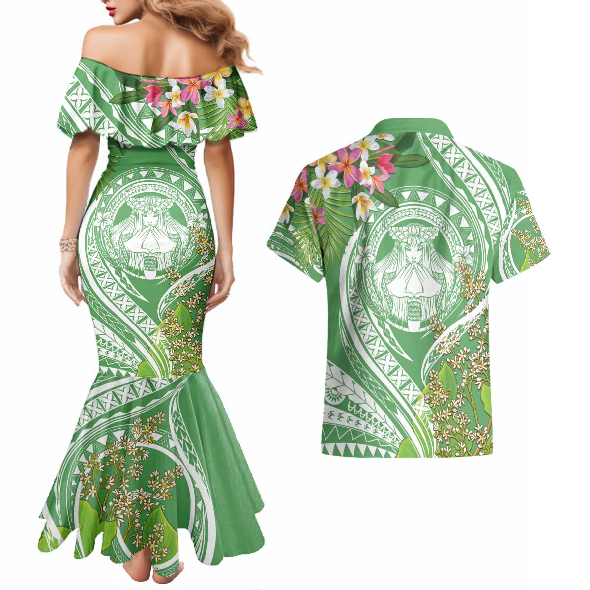 Aloha Molokai Island Couples Matching Mermaid Dress and Hawaiian Shirt Hawaii Pua Kukui