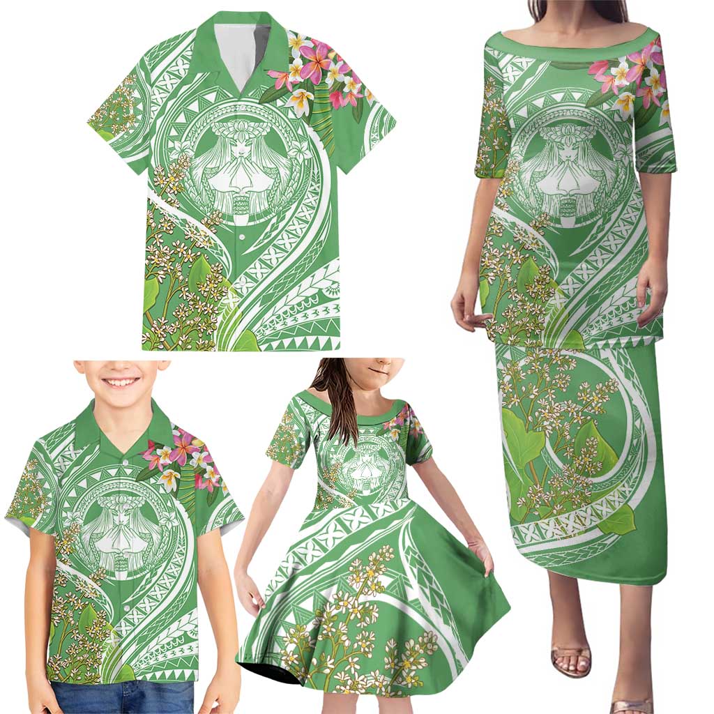 Aloha Molokai Island Family Matching Puletasi and Hawaiian Shirt Hawaii Pua Kukui