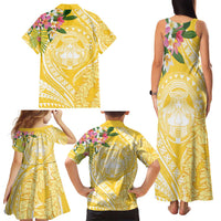 Aloha Hawaii Oahu Family Matching Tank Maxi Dress and Hawaiian Shirt Wahine with Ilima Lei