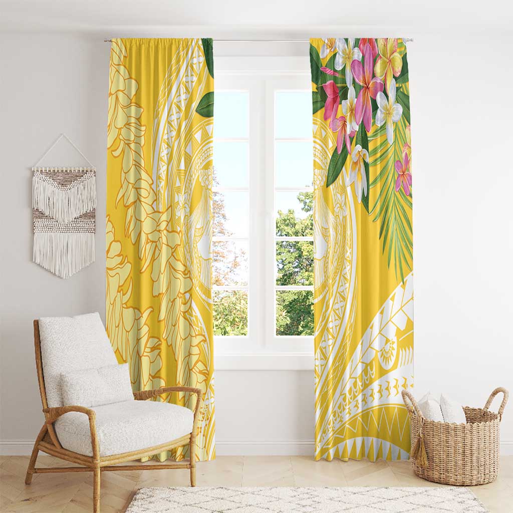 Aloha Hawaii Oahu Window Curtain Wahine with Ilima Lei