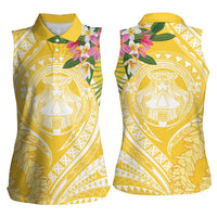 Aloha Hawaii Oahu Women Sleeveless Polo Shirt Wahine with Ilima Lei