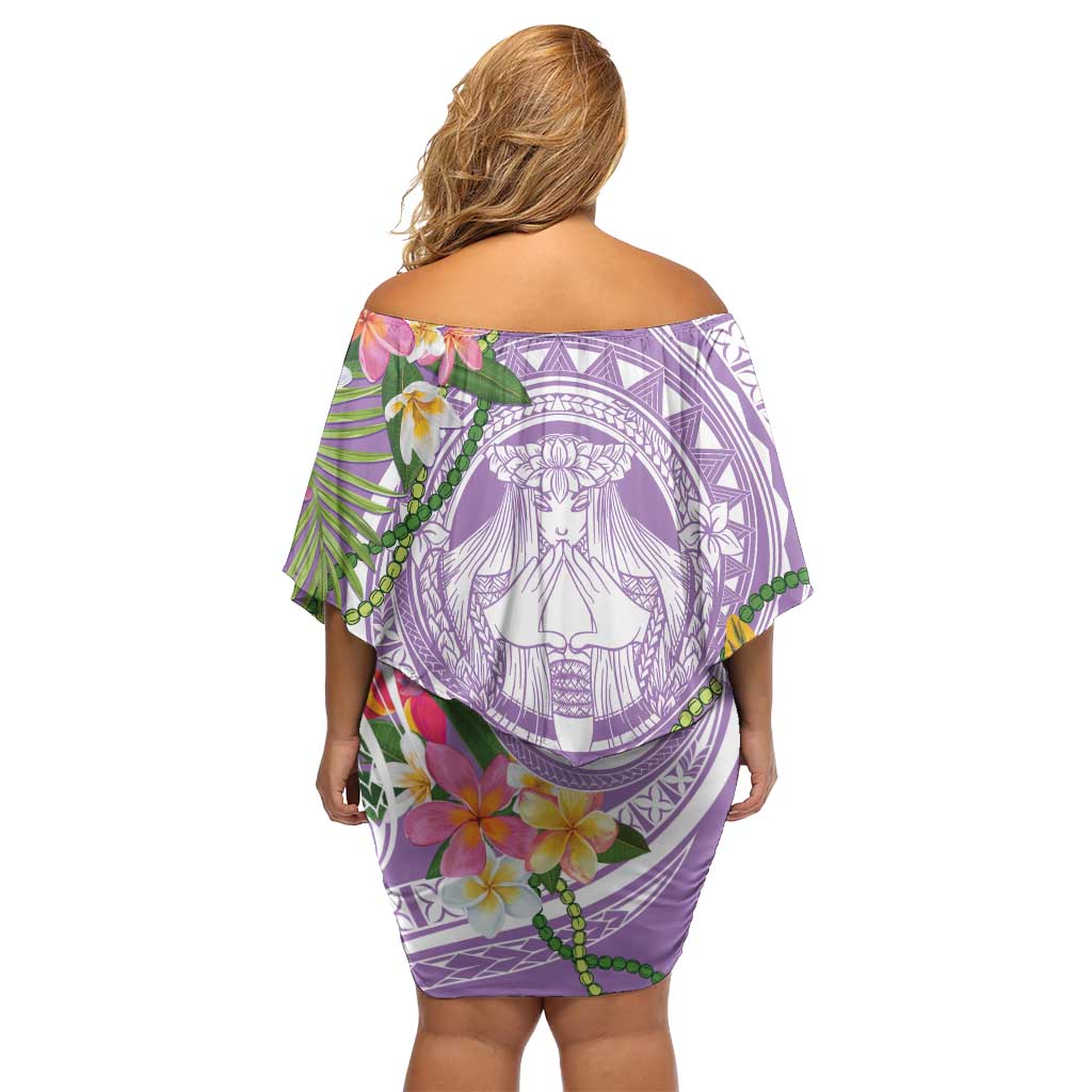 Aloha Hawaii Kauai Family Matching Off Shoulder Short Dress and Hawaiian Shirt Frangipani Mix Mokihana Lei