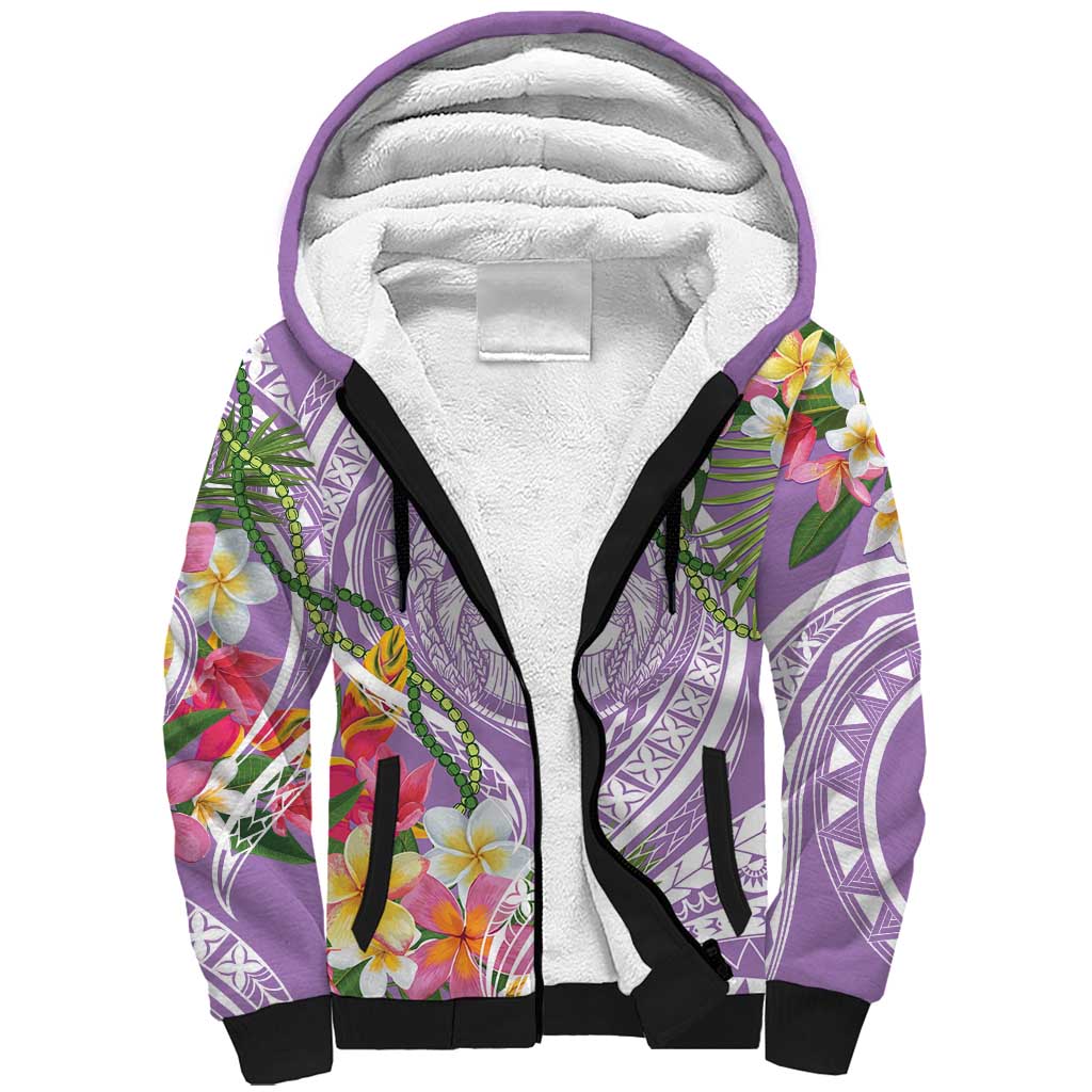 Aloha Hawaii Kauai Sherpa Hoodie Frangipani Mix Mokihana Lei