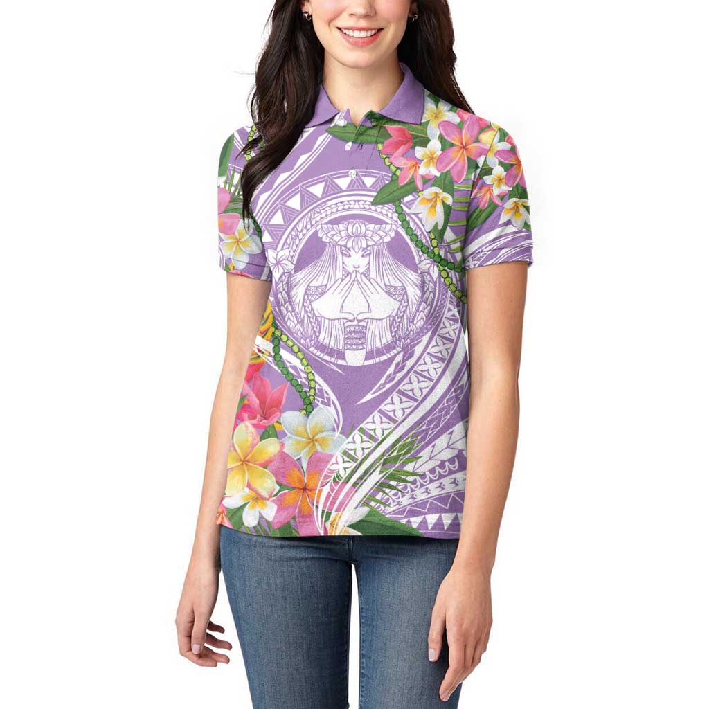 Aloha Hawaii Kauai Women Polo Shirt Frangipani Mix Mokihana Lei