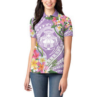 Aloha Hawaii Kauai Women Polo Shirt Frangipani Mix Mokihana Lei