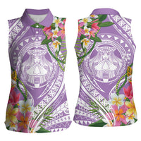 Aloha Hawaii Kauai Women Sleeveless Polo Shirt Frangipani Mix Mokihana Lei