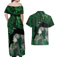 New Zealand Aroha Koe Mama Couples Matching Off Shoulder Maxi Dress and Hawaiian Shirt Maori Hongi - Pounamu