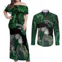 New Zealand Aroha Koe Mama Couples Matching Off Shoulder Maxi Dress and Long Sleeve Button Shirt Maori Hongi - Pounamu