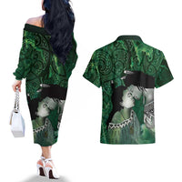New Zealand Aroha Koe Mama Couples Matching Off The Shoulder Long Sleeve Dress and Hawaiian Shirt Maori Hongi - Pounamu