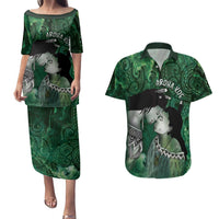 New Zealand Aroha Koe Mama Couples Matching Puletasi and Hawaiian Shirt Maori Hongi - Pounamu