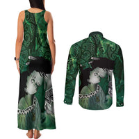 New Zealand Aroha Koe Mama Couples Matching Tank Maxi Dress and Long Sleeve Button Shirt Maori Hongi - Pounamu
