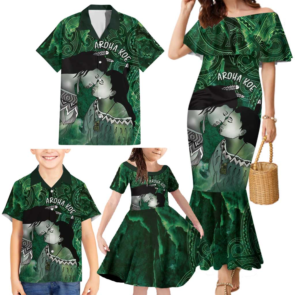 New Zealand Aroha Koe Mama Family Matching Mermaid Dress and Hawaiian Shirt Maori Hongi - Pounamu