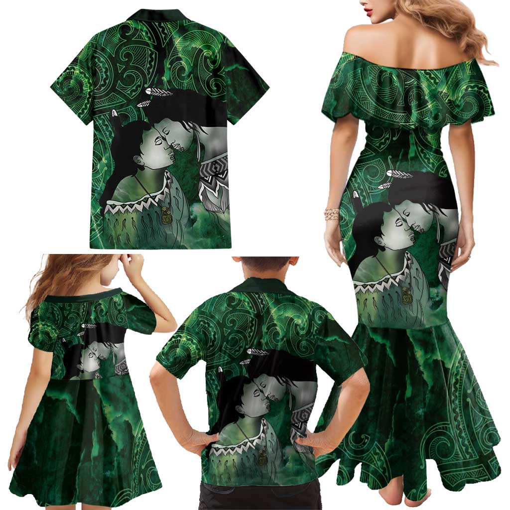 New Zealand Aroha Koe Mama Family Matching Mermaid Dress and Hawaiian Shirt Maori Hongi - Pounamu