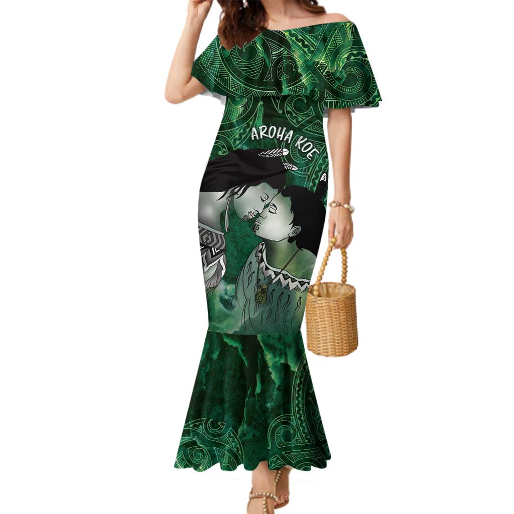 New Zealand Aroha Koe Mama Family Matching Mermaid Dress and Hawaiian Shirt Maori Hongi - Pounamu