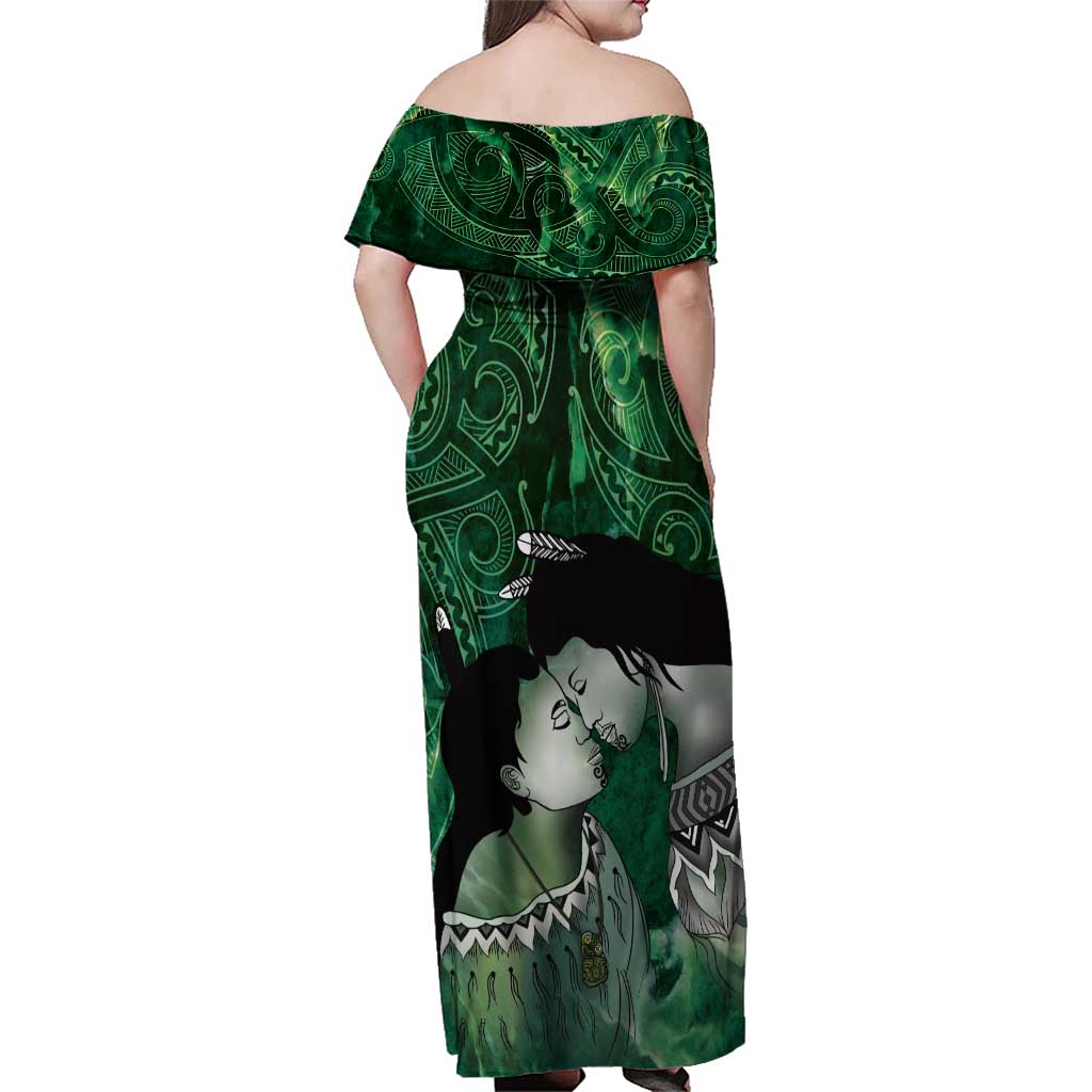 New Zealand Aroha Koe Mama Family Matching Off Shoulder Maxi Dress and Hawaiian Shirt Maori Hongi - Pounamu