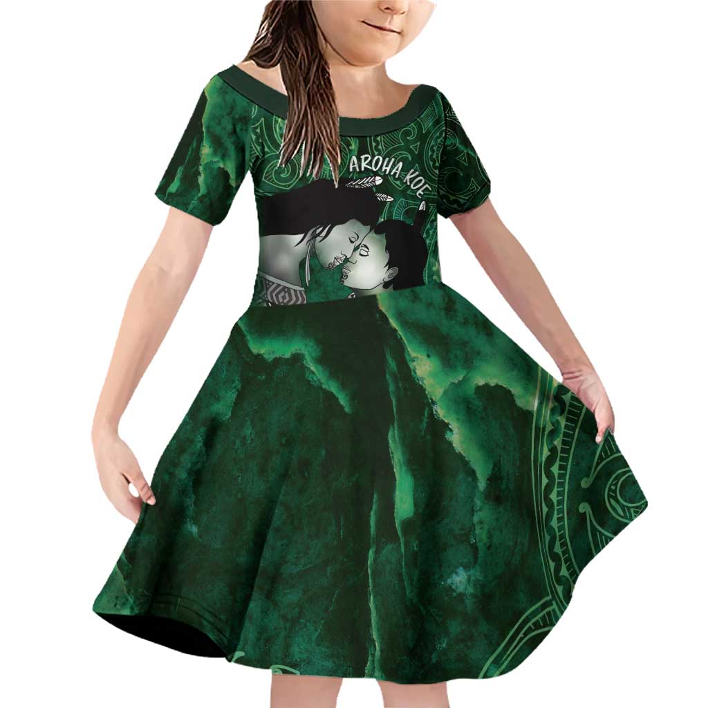 New Zealand Aroha Koe Mama Family Matching Off Shoulder Short Dress and Hawaiian Shirt Maori Hongi - Pounamu
