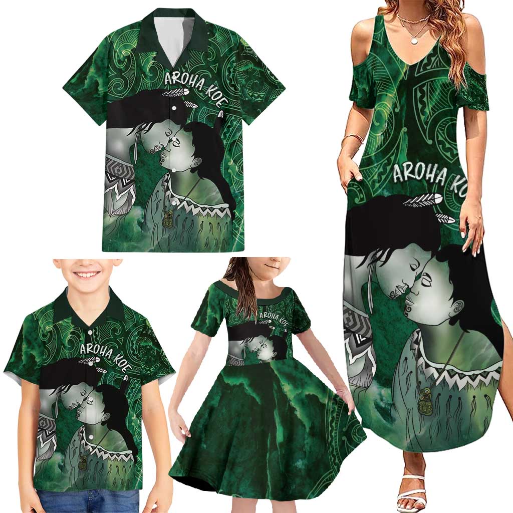New Zealand Aroha Koe Mama Family Matching Summer Maxi Dress and Hawaiian Shirt Maori Hongi - Pounamu