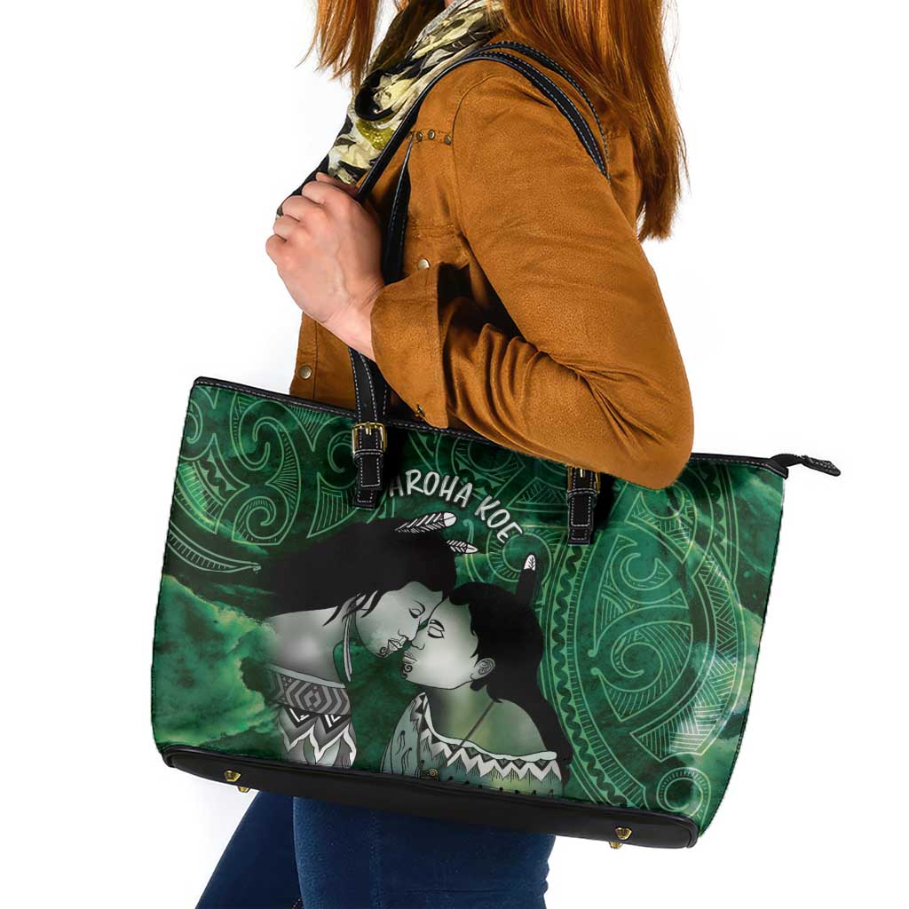 New Zealand Aroha Koe Mama Leather Tote Bag Maori Hongi - Pounamu