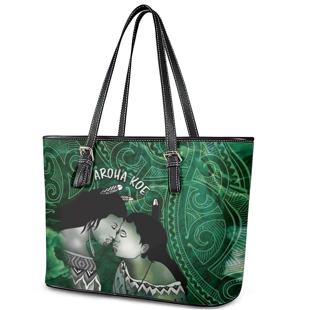 New Zealand Aroha Koe Mama Leather Tote Bag Maori Hongi - Pounamu