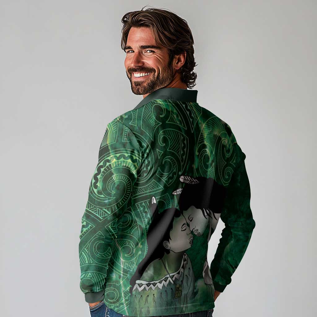 New Zealand Aroha Koe Mama Long Sleeve Polo Shirt Maori Hongi - Pounamu