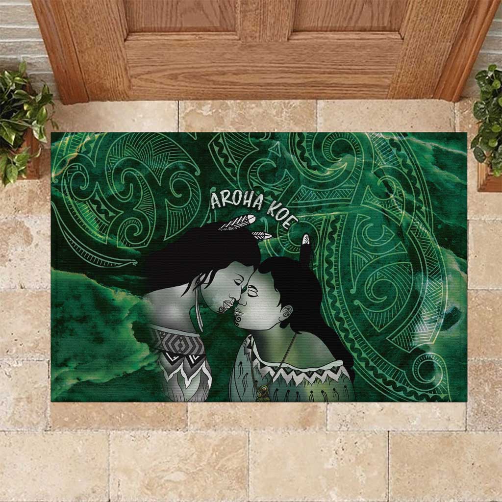 New Zealand Aroha Koe Mama Rubber Doormat Maori Hongi - Pounamu