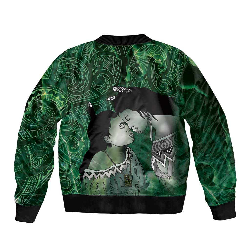 New Zealand Aroha Koe Mama Sleeve Zip Bomber Jacket Maori Hongi - Pounamu